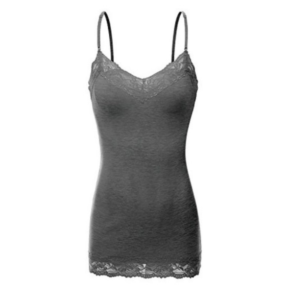 Bundle of Two Heather Gray Lace Trim Camies - Picture 2 of 6